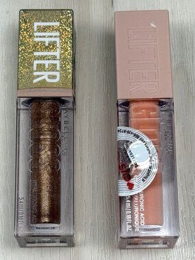 2x MAYBELLINE Lifter Gloss Hyaluronic Acid .18oz LIPGLOSS 010 Crystal 022 Peach